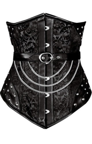 2PCS Black Steampunk Leather Look Underbust Corset M1334