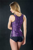 Charming women purple leopard latex corsets steel bone corsets M1307B