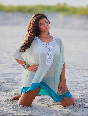 Embroidered V Neck Beach Dress M5319