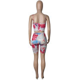 Fashion printing shorts set with hollow out two piece bandage M054