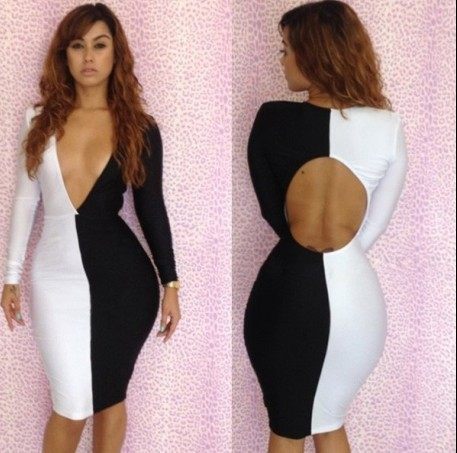 Sexy Club Bodycon Black and White Cut Out Backless Mini Dress M3608A