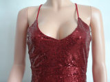Ladies Deep V Neck Sequin Spaghetti Strap Bandage Dress M8088