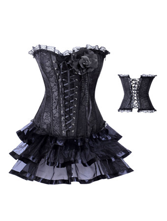 black corsage decorated jacquard corset with skirt m1976B