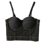 Outside Wearing a Cowboy Halter Crop Striped Top Nightclub Wipe Chest 8999