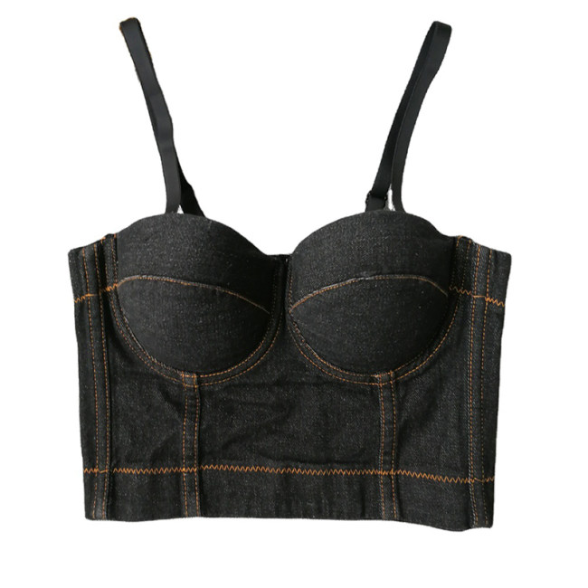 Outside Wearing a Cowboy Halter Crop Striped Top Nightclub Wipe Chest 8999
