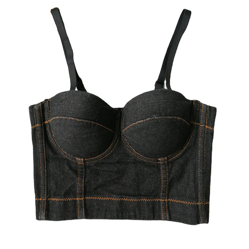 Outside Wearing a Cowboy Halter Crop Striped Top Nightclub Wipe Chest 8999