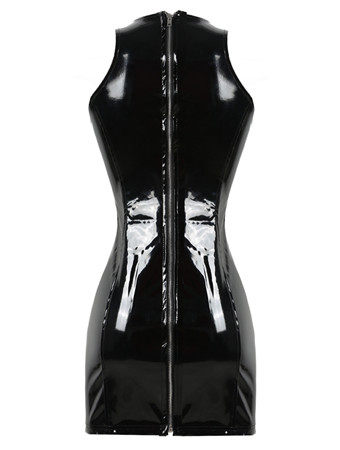 Sexy PVC Shiny Leather Mesh Dress m7294