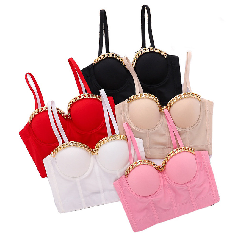 Gold Chain Suspender Vest Women Midriff Breast Fish Bone Top 8052