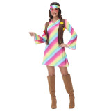 Sexy Halloween Gradient Striped Skirt Long Sleeve Cosplay Indian Dress Costume MS1781
