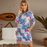 Sweatshirt Hooded Contrast Color Print Loose Long Sleeve Casual Dresses LQ153