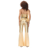 Women Gold Retro Hippie Costume Disco Dance Club Cosplay Costume MS5038