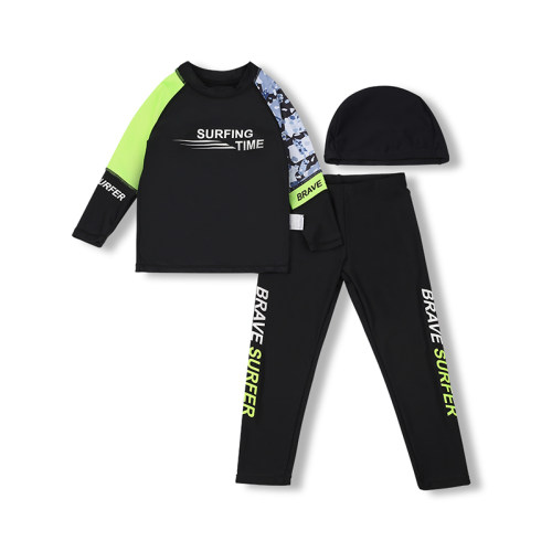 Boys' Swimsuit Black Swimsuit Long-Sleeved Children's Two-Piece Swimsuit KF208