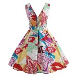 V Neck Print Backless Sexy Short Dress M30341