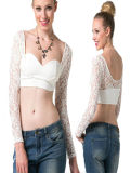 White low-cut long sleeve lace clubwear tops M30044a