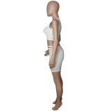 Cut Out Pants Women One Sleeve Crop Top Sexy Two Piece Set M062