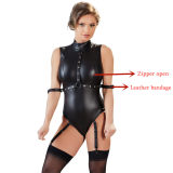 Sexy Fetish Bondage Bodysuit Cupless Faux Leather Nightculb Catsuit