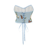 Sexy Bustier Butterfly Print Corset Tops For Women Waist Trainer Short Corset 22047