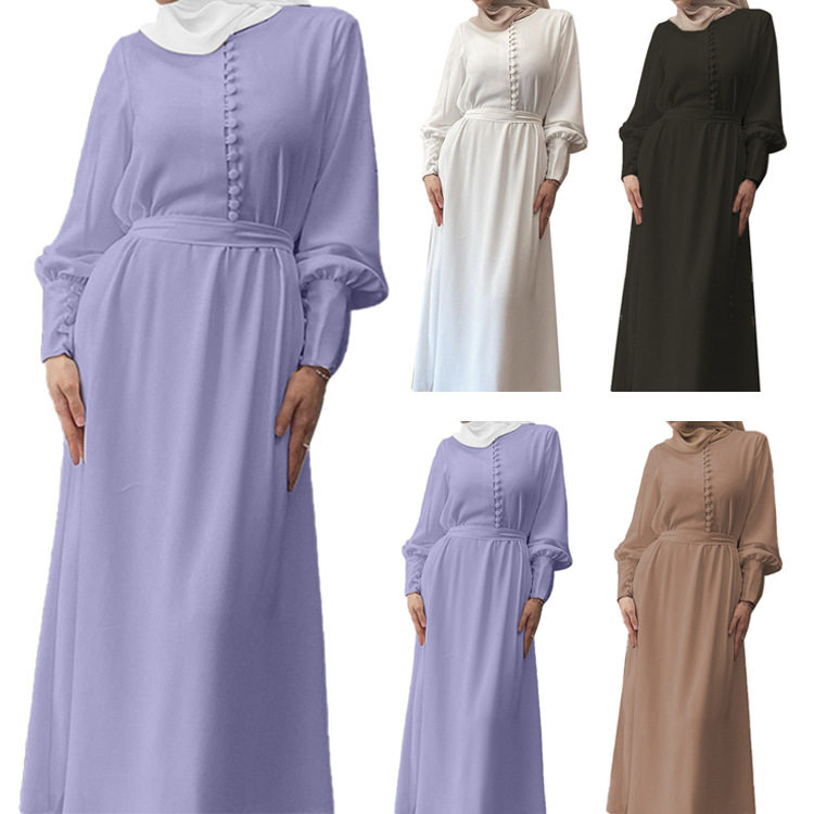 Muslim Elegant And Soft Chiffon Long Dress Waistband Double Layer Dress 21458