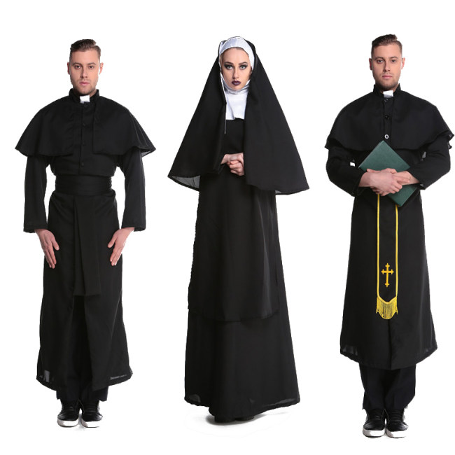 Couple Halloween Cosplay Nun Habit Priest Christian Missionary Catholic Costume SM89171