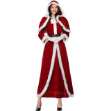 Women Fur Trim Christmas Santa Claus Cloak Xmas Costumes M1194