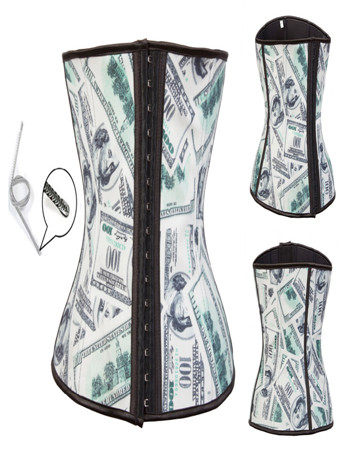 Dollar Print 9 Steel Boned Latex Waist Cincher  M1303J