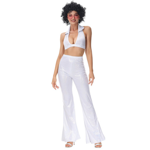 Hippie Costume Disco Dance Nightclub Women Sexy White Retro Cosplay MS5036