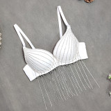 Rhinestone Suspender Tassel Vest Scrub Top Nightclub Stage Style Bra KN8373