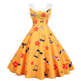 Print Casual Women Summer Doll Collar Slim Bohemian Dress JY15037