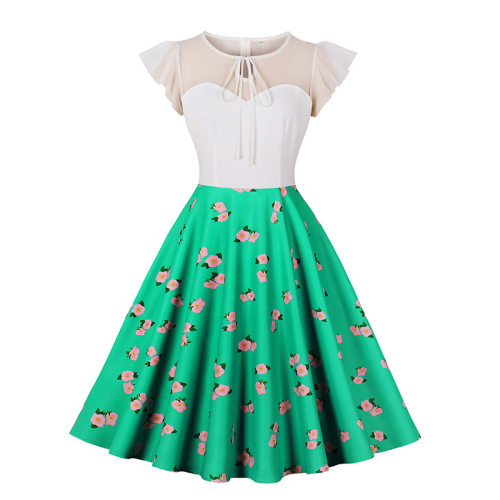 French Crew-Neck Dress Princess Style Lace Stitching Advanced Design Dress 5113