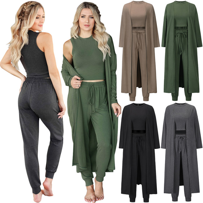 Knit Set Women Vest And Trousers Sports Three Piece Sets Slim Sportswear LQ161