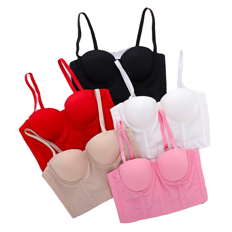 Solid Color Suspender Top Women Short Style Vest Sexy Fish Bone Wipe Chest 8081