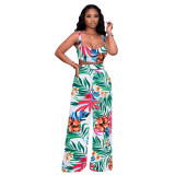 print floral women sexy tank top and Wide leg pants two piece outfits M30124