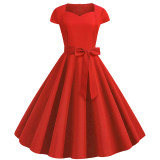 Solid Color Retro Short Sleeve 2022 Spring Elegant Casual Dresses JY14129