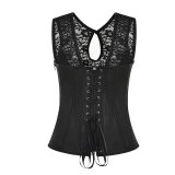 Sexy Lace Patchwork Leather Steampunk Corset Vest M1427