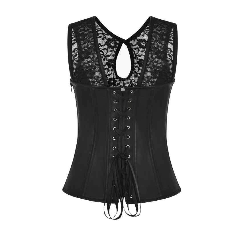 Sexy Lace Patchwork Leather Steampunk Corset Vest M1427