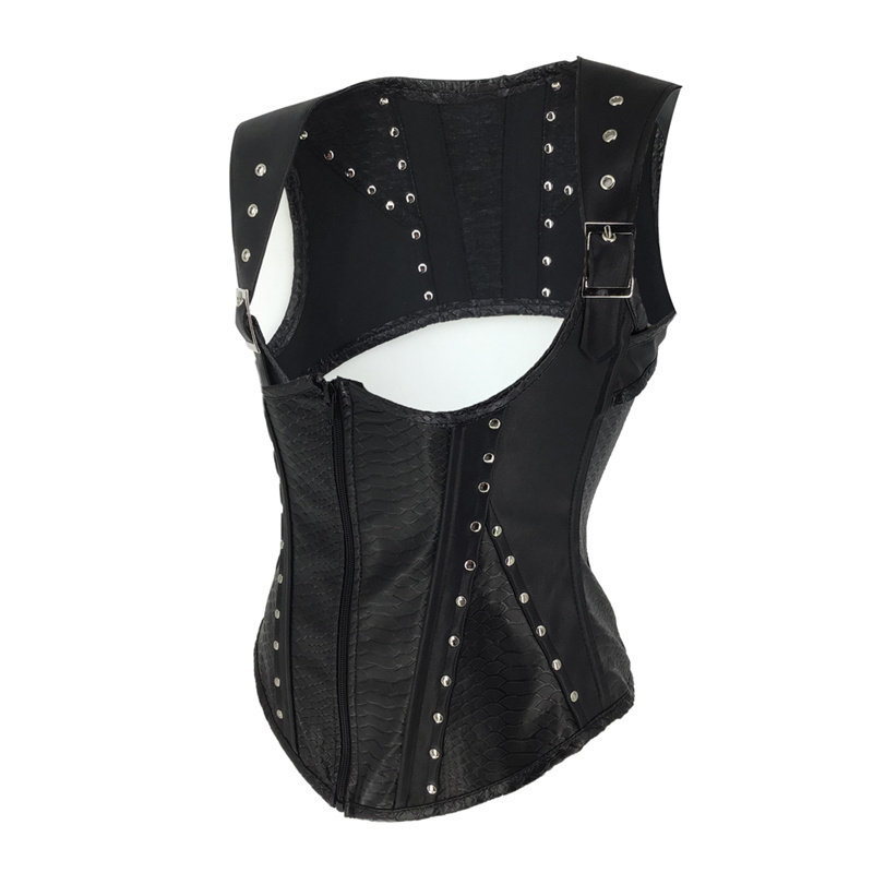 Faux Leather Sexy Fish Scale Printed Steampunk Corset Vest m1429