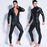 Men's Sexy Wetlook Faux Leather One Piece Skin Bodysuit Open Crotch Tights Catsuit Zentai M6721