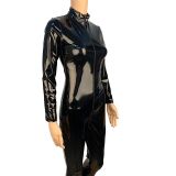 Women Sexy Wetlook Leather Catsuit Zipper Open Crotch Bodysuit XX6783