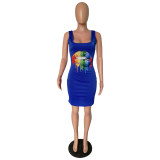 Lips Printed T-Shirt Basic Vest Dress m8441