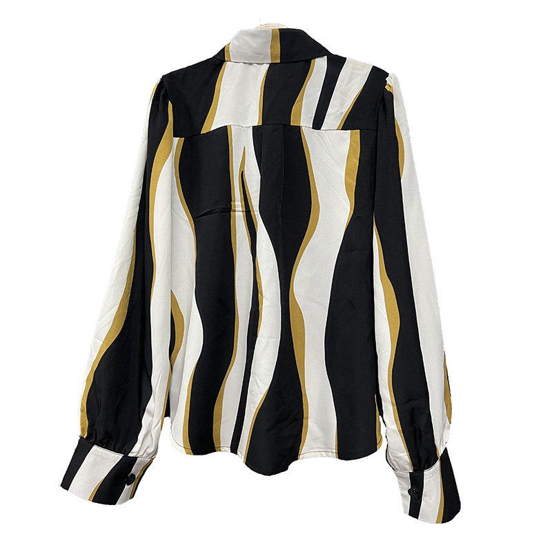 2023 Summer Shirt Striped Lapel Long Sleeve Single Breasted Shirt For Women 5197