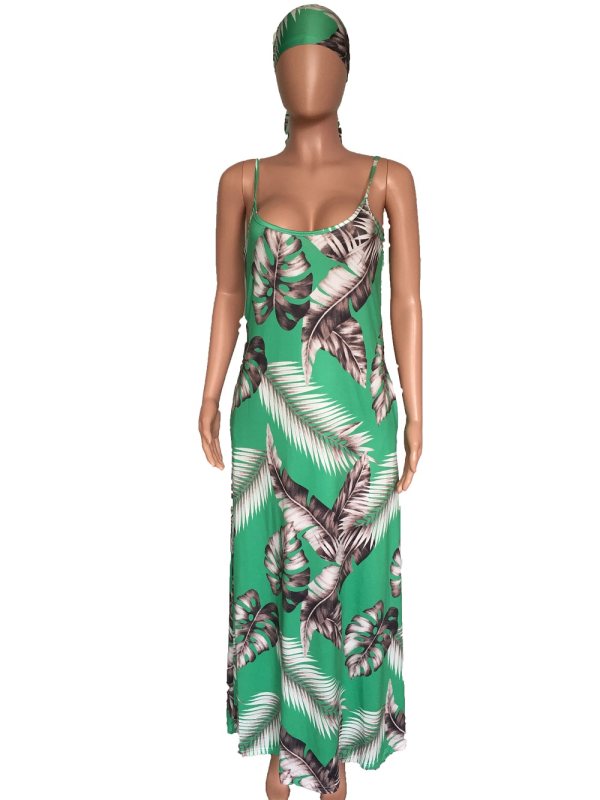 Women v neck spaghetti strap loose beach casual long maxi dress M9034