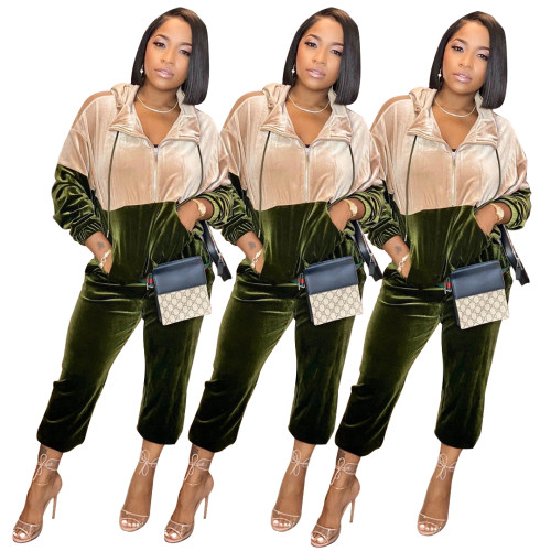 Velvet stitching  two-piece casual sports suit M8502
