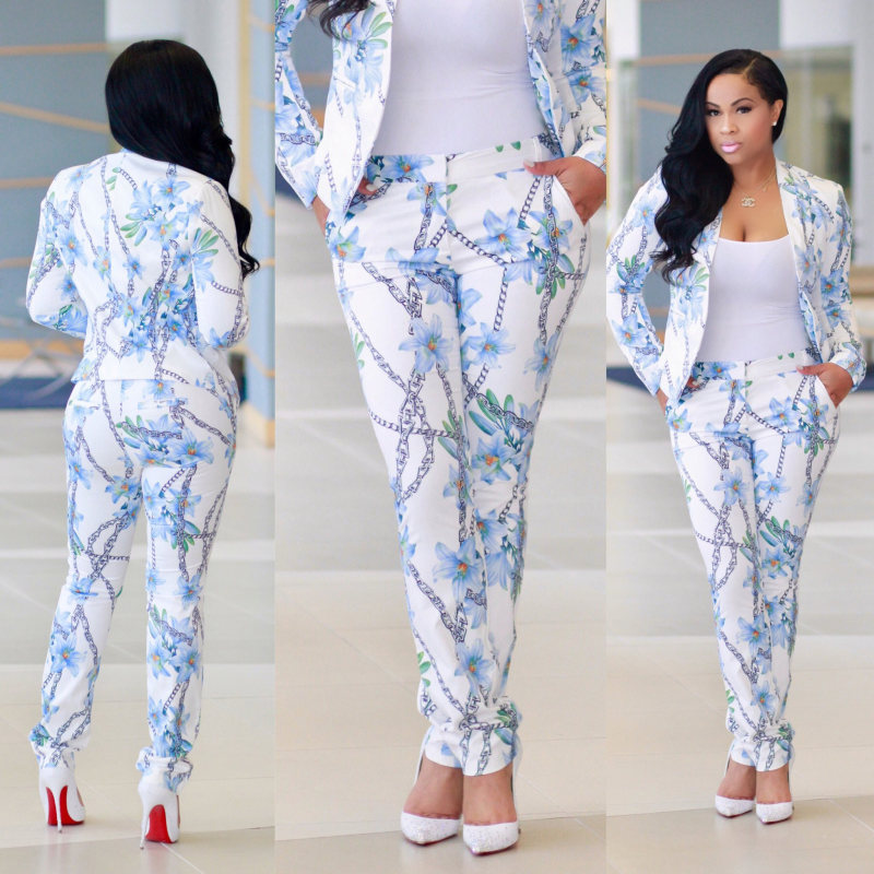 lady summer clothes chain printed coat and trousuers shop online