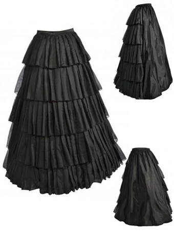 Vintage Black Satin Multi-layer Ruffles Floor-length Petticoat S028