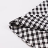 Women Retro Dress Black And White Check Belt Slimming Casual Dress 5039