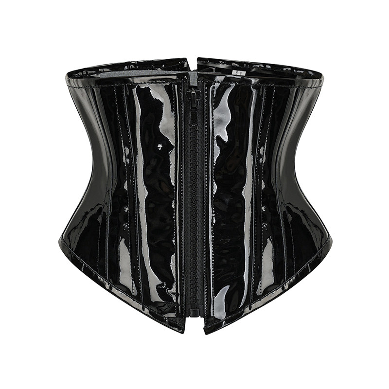 PU Zipper Waist Belt Sexy Leather Bustier Short Shapewear For Women Corset AM21983