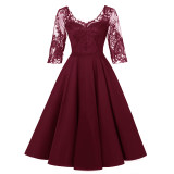Long Sleeve Mesh Sexy Red Lace Girl Wedding Dress CD1714