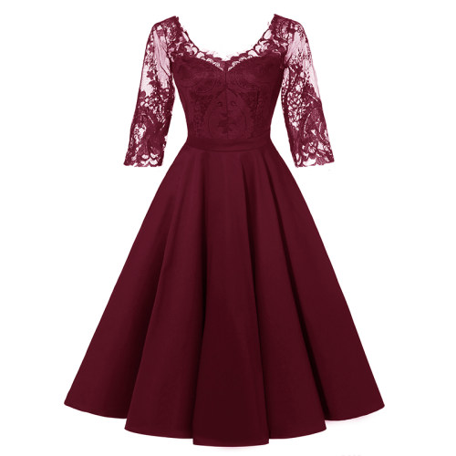 Long Sleeve Mesh Sexy Red Lace Girl Wedding Dress CD1714