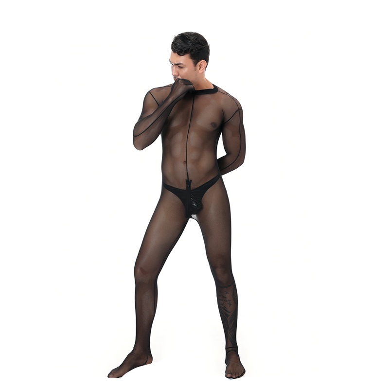 Net Yarn Sexy Men's Underwear Jumpsuit See Through Mesh Bodysuit Costume N995