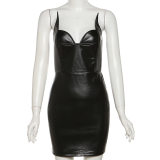 Women's Sleeveless Faux Leather Slim Package Hip Party Club Night Sexy Dress D37562